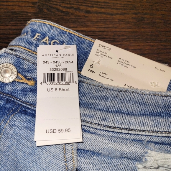 AMERICAN EAGLE MOM JEAN STRETCH DENIM JEANS WOMENS SIZE 6 SHORT HIGH RISE - Picture 6 of 7